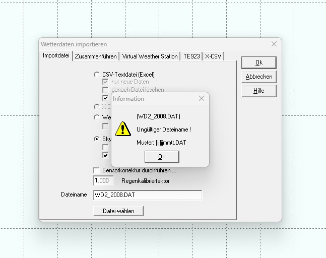 Fehlermeldung Dateiname